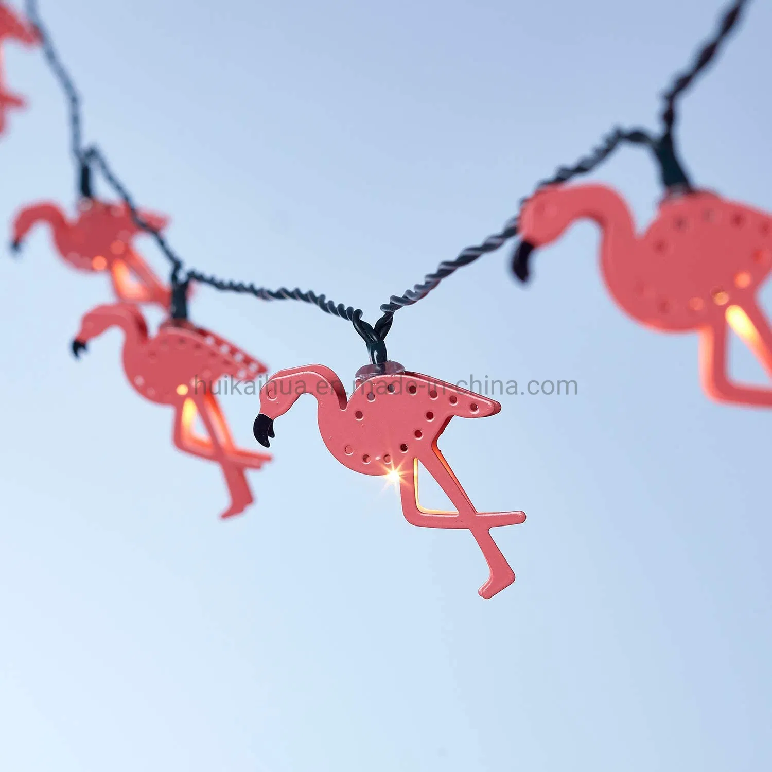 Guirlande lumineuse à batterie solaire LED en métal, imperméable, fête flamand rose, pour décoration de jardin d'été